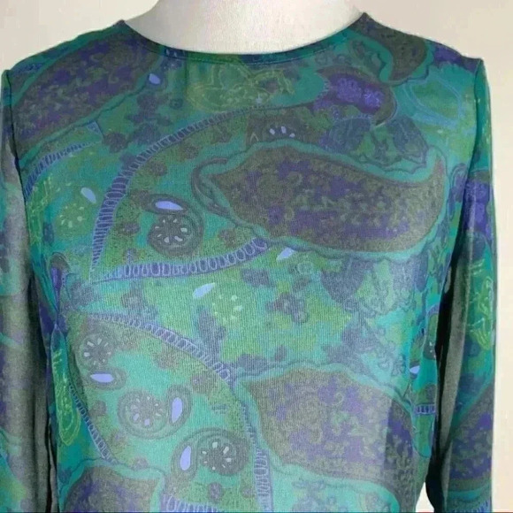 Vince Womens top size M multicolored 100% silk Paisley sheer peplum - Picture 4 of 10